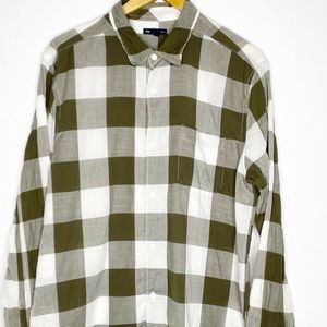 Gap Men's Size L Shirt Slim Fit Plaid Green White